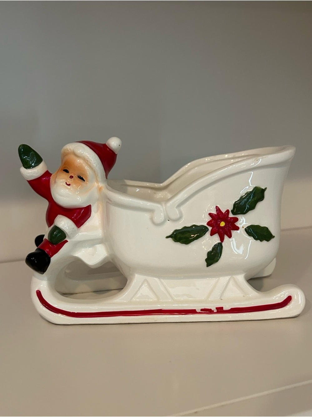Vintage Relpo Festive Ceramic Santa Sleigh Christmas Planter 7943 Taiwan